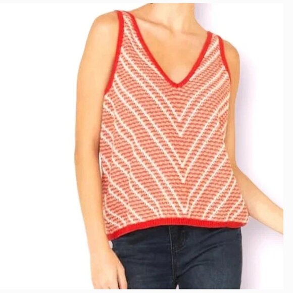Wrangler Retro Chevron Knit Tank Top Red V-Neck Medium - Picture 1 of 16